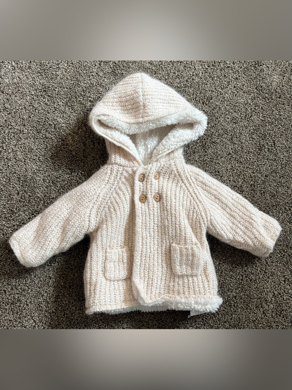 Zara Cream Hooded Knit Puffer Jacket for Kids